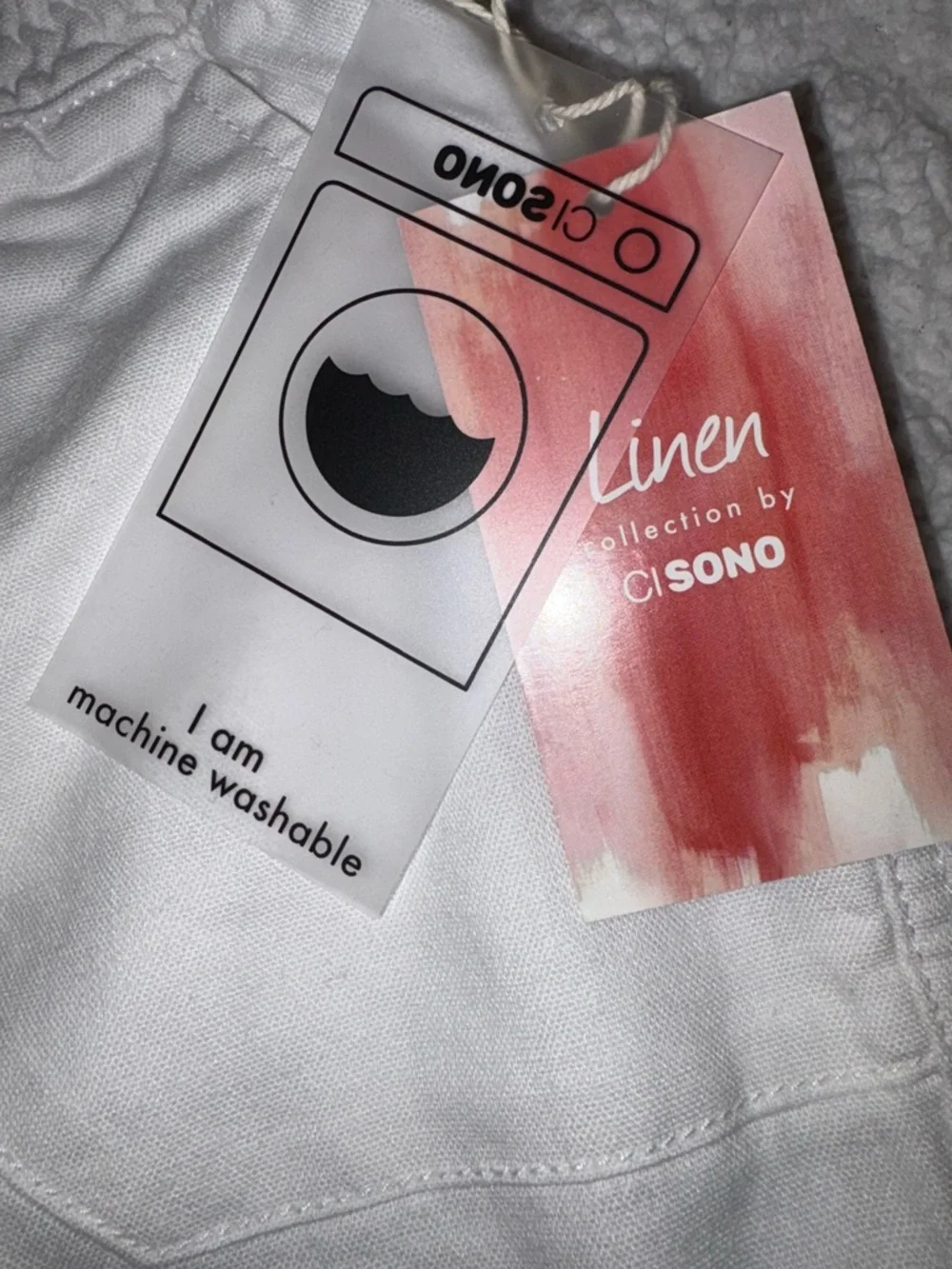 Ci Sono White Linen-Blend Pants with Drawstring - Picture 3 of 4